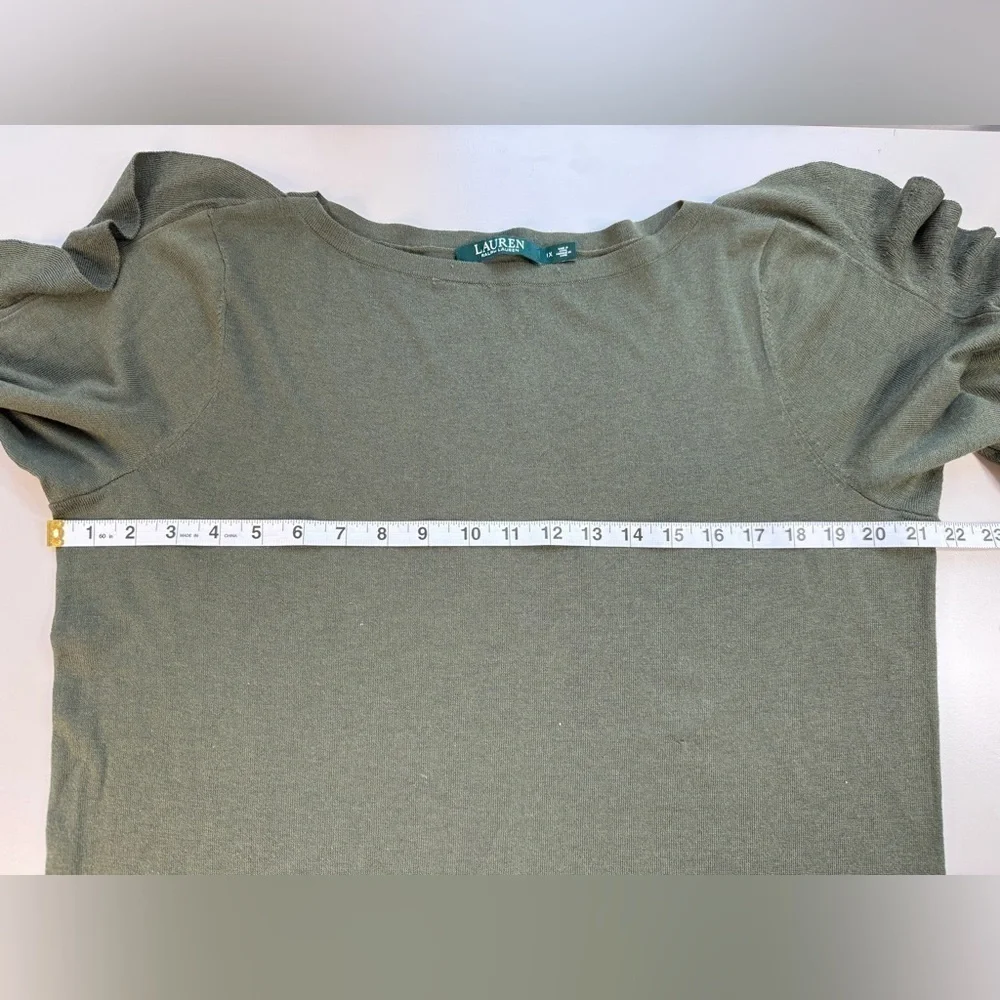 Lauren Ralph Lauren Ruffled Silk-Blend Sweater Admiral Green Women’s 1X - Picture 7 of 13